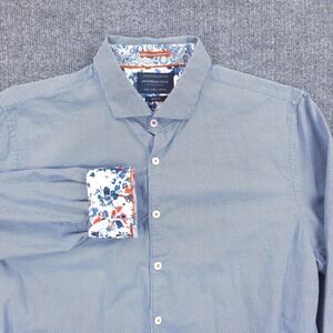 Denim & Flower Shirt Mens Large Slim Blue Flip Cuff Long Sleeve Button Up Casual